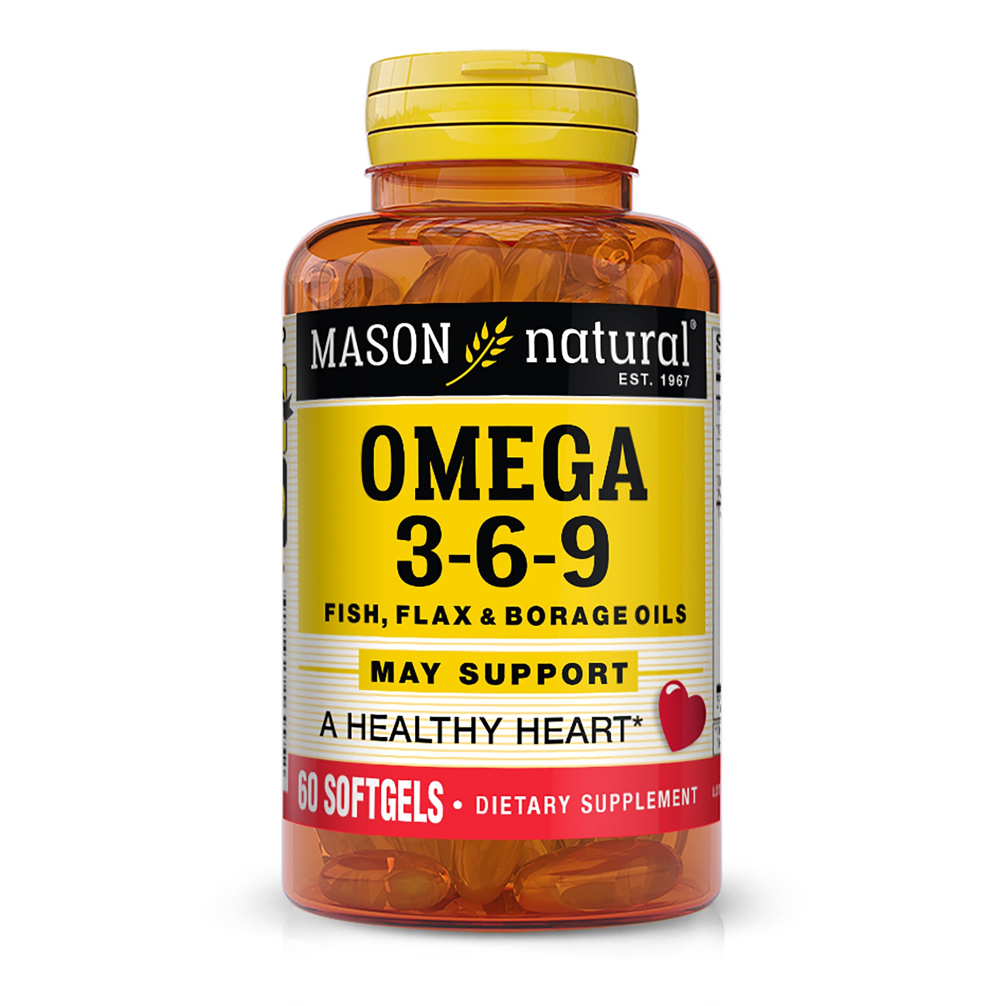 Омега 3-6-9 з олії риби, льону та огірника, Mason Natural Omega 3-6-9 1,200 mg Fish, Flax & Borage Oils, 60 м'яких капсул