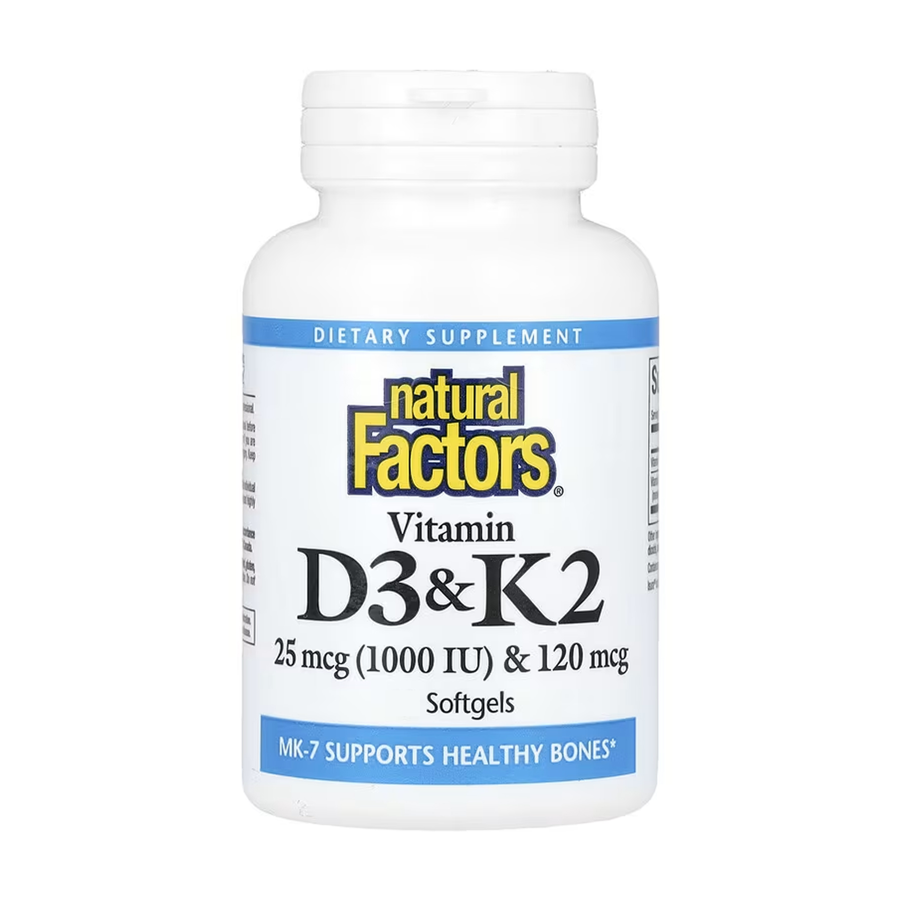 Вітамін D3 та K2, Natural Factors Vitamin D3 & K2, 1000 МО, 120 м'яких капсул