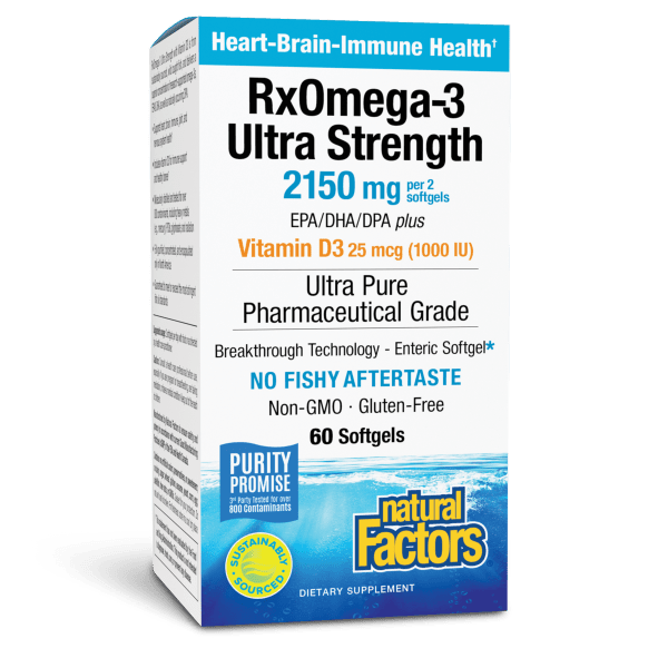 Омега-3 ультра з вітаміном D3, Natural Factors RxOmega-3 Ultra Strength with Vitamin D3, 2150 мг, 60 м'яких капсул