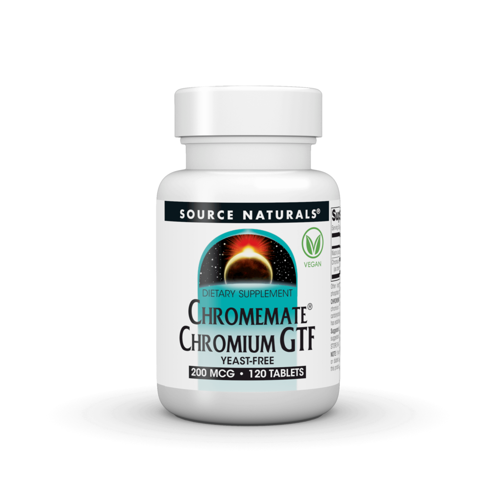 Хром GTF, Source Naturals ChromeMate Chromium GTF Yeast Free, 200 мкг, 120 таблеток