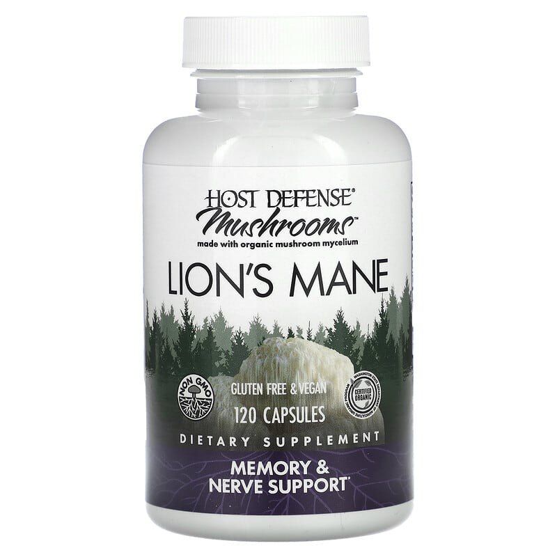 Їжовик Гребінчастий, Lion's Mane, Fungi Perfecti, Host Defense, підтримка пам'яті та нервів, 1 г, 120 вегетаріанських капсул