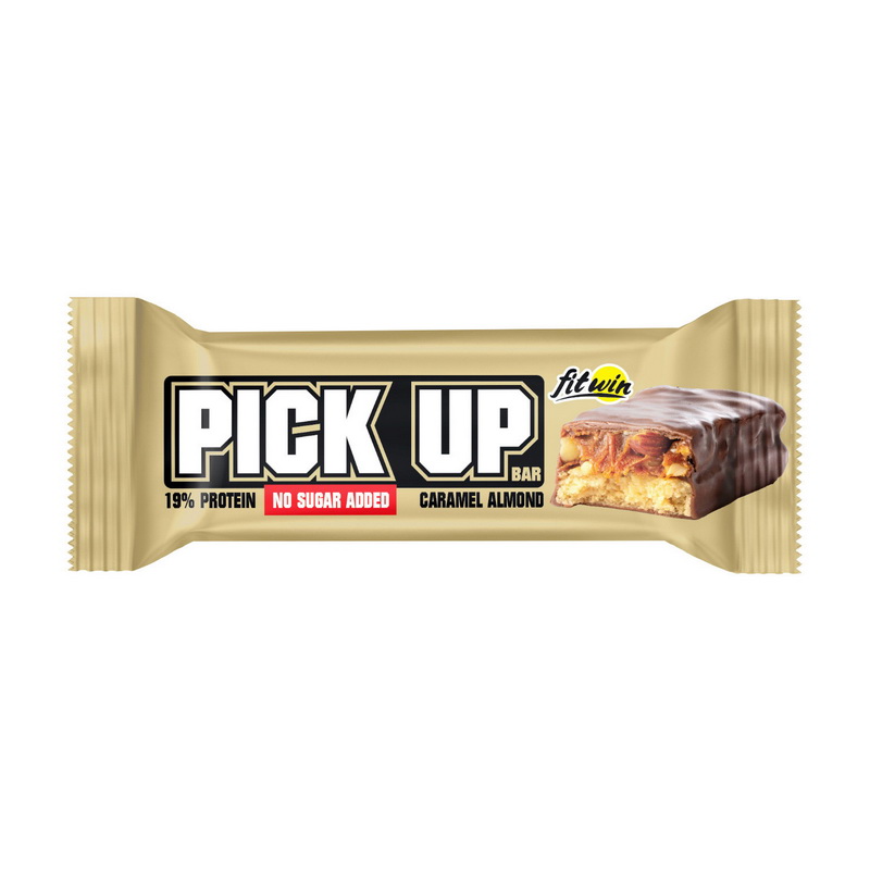 Протеїновий батончик без цукру, FitWin Pick Up Bar No Sugar Added, 45 г (Карамель з мигдалем)