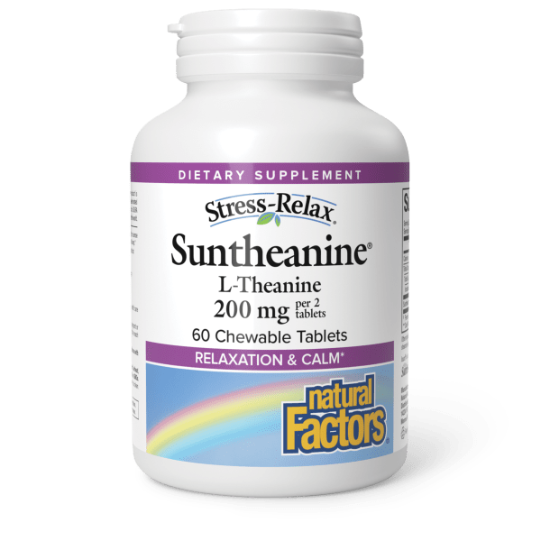 L-теанін, 200 мг, Stress-Relax, Suntheanine, L-Theanine, Natural Factors, 60 жувальних таблеток