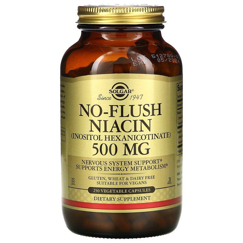 Ніацин, що не викликає почервоніння, Solgar No-Flush Niacin, 500 мг, 250 вегетаріанських капсул