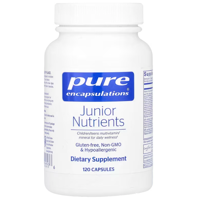Мультивітаміни та мінерали для дітей, Junior Nutrients, Pure Encapsulations, без заліза, від 4 років, 120 капсул