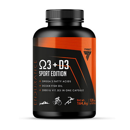 Омега-3 та вітамін D3, TREC nutrition Omega 3 + D3 Sport Edition, 120 капсул