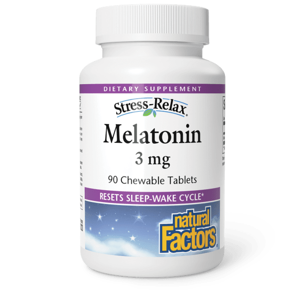 Мелатонін, Natural Factors Stress Relax Melatonin, 3 мг, 90 жувальних таблеток