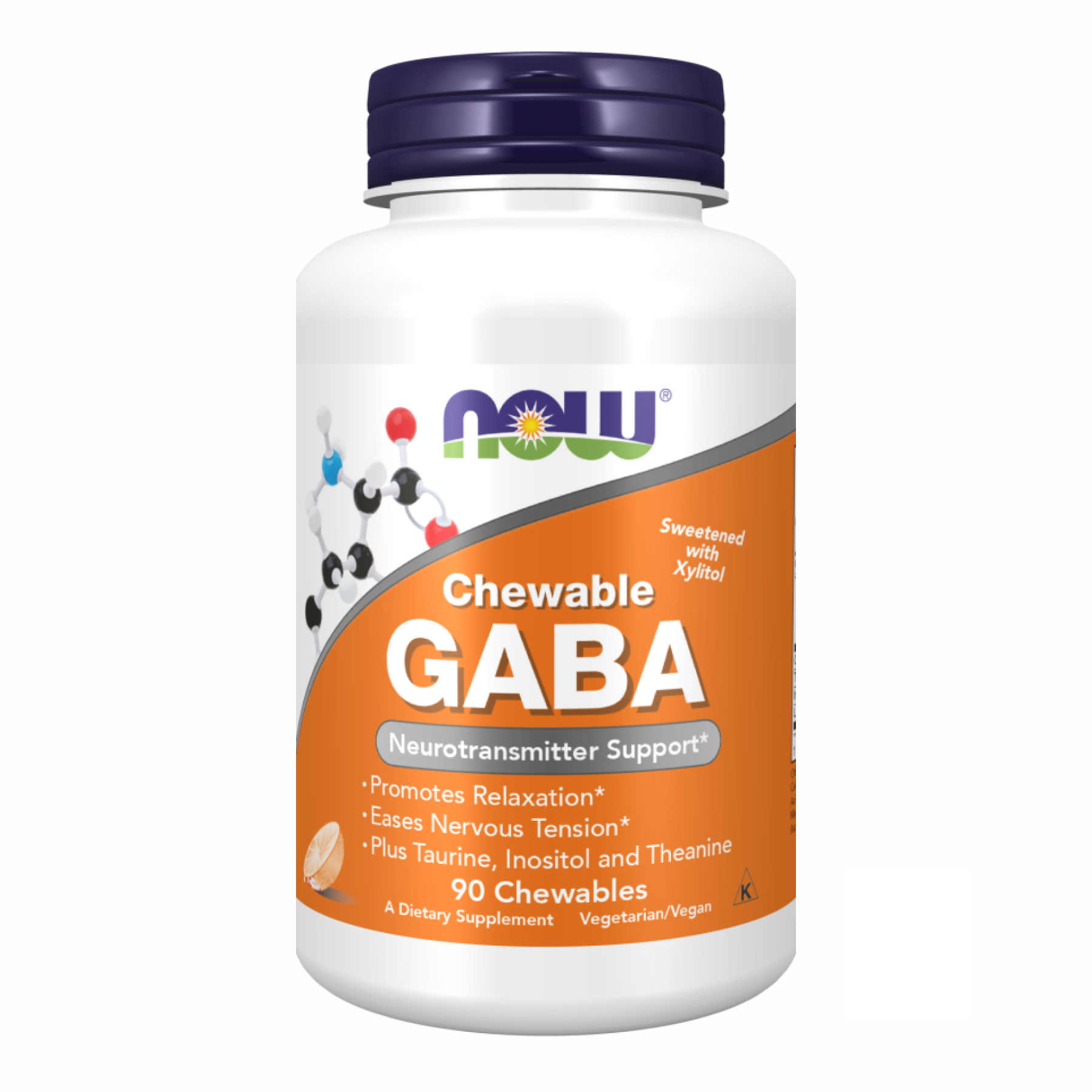 ГАМК (Гамма-аміномасляна кислота), Now Foods Chewable GABA, 500 мг, 90 жувальних таблеток (апельсин)