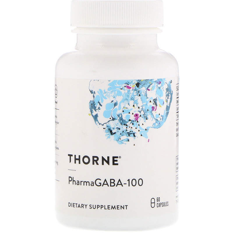 Гамма-аміномасляна кислота, Thorne Research PharmaGABA-100, 100 мг, 60 вегетаріанських капсул