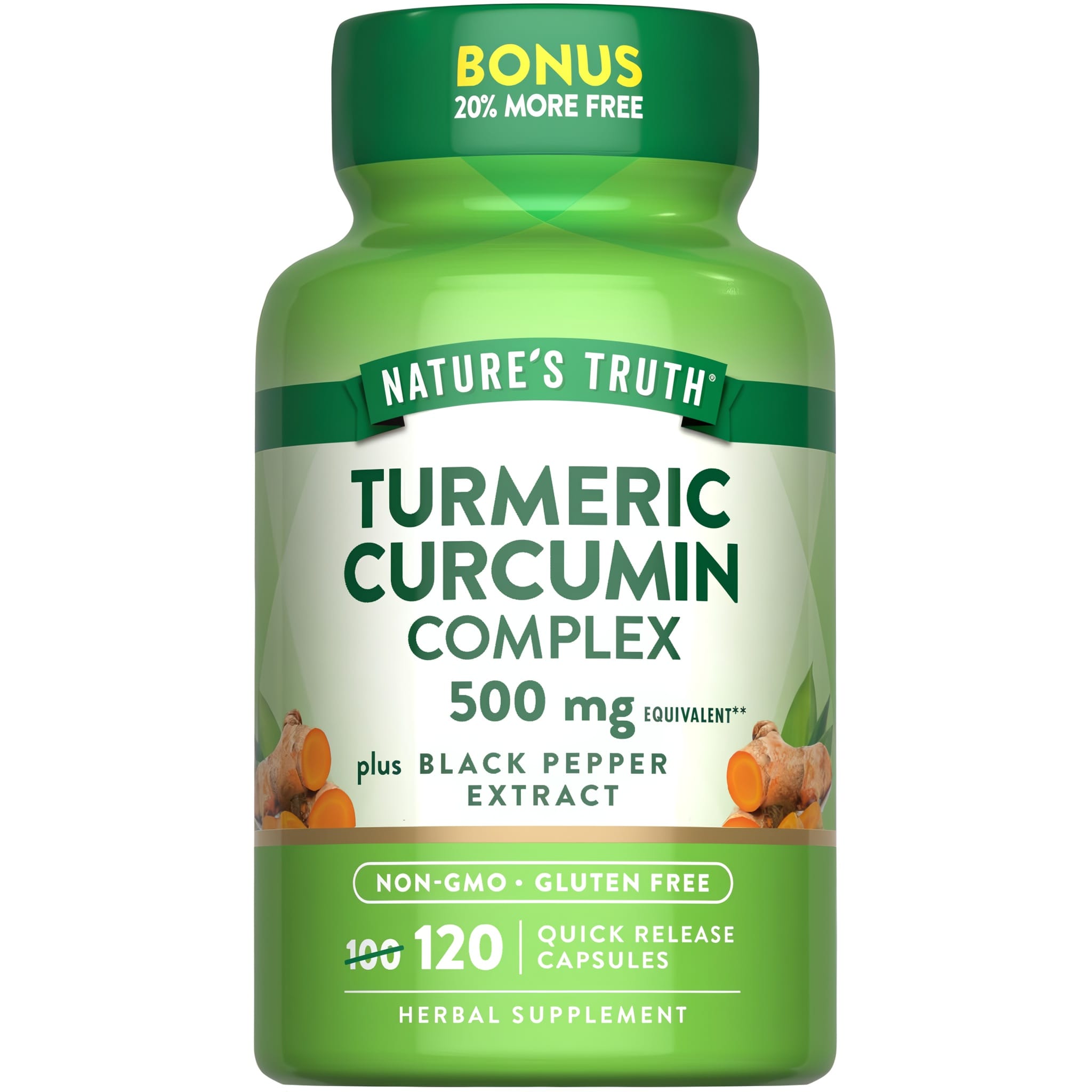Куркума та куркумін комплекс, Turmeric Curcumin Complex, Nature's Truth, плюс екстракт чорного перцю, 500 мг, 120 капсул зі швидким вивільненням