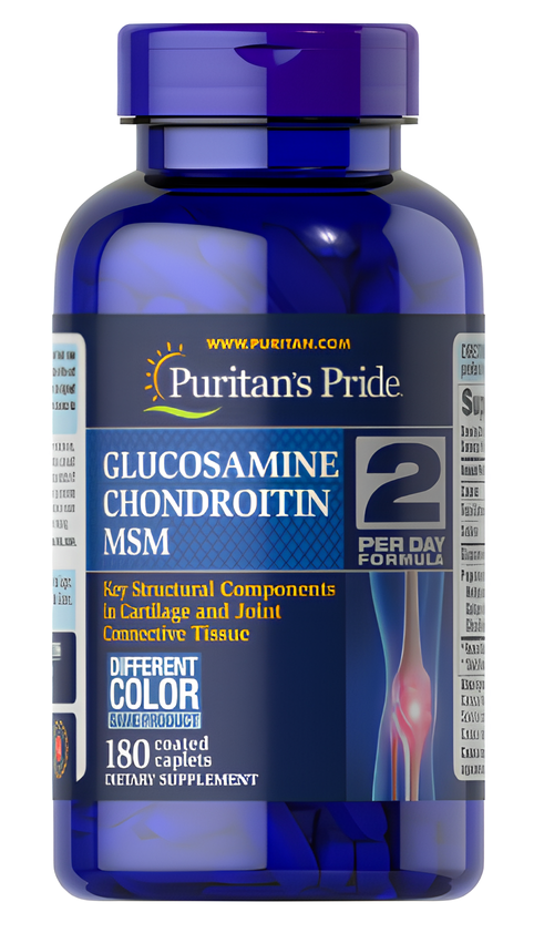 Глюкозамін, хондроїтин та МСМ, Puritan's Pride Glucosamine, Chondroitin & MSM 2 Per Day Formula, 750/597 мг, 180 таблеток