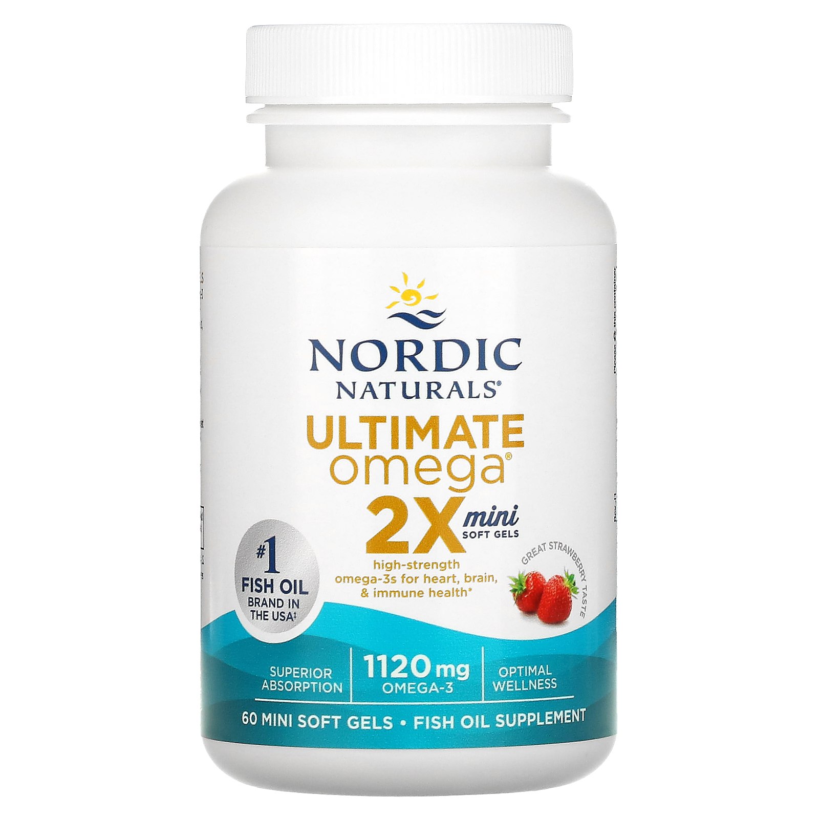Риб'ячий жир Омега-3, Nordic Naturals Ultimate Omega 2X Minis, 1120 мг, 60 м'яких капсул (полуниця)