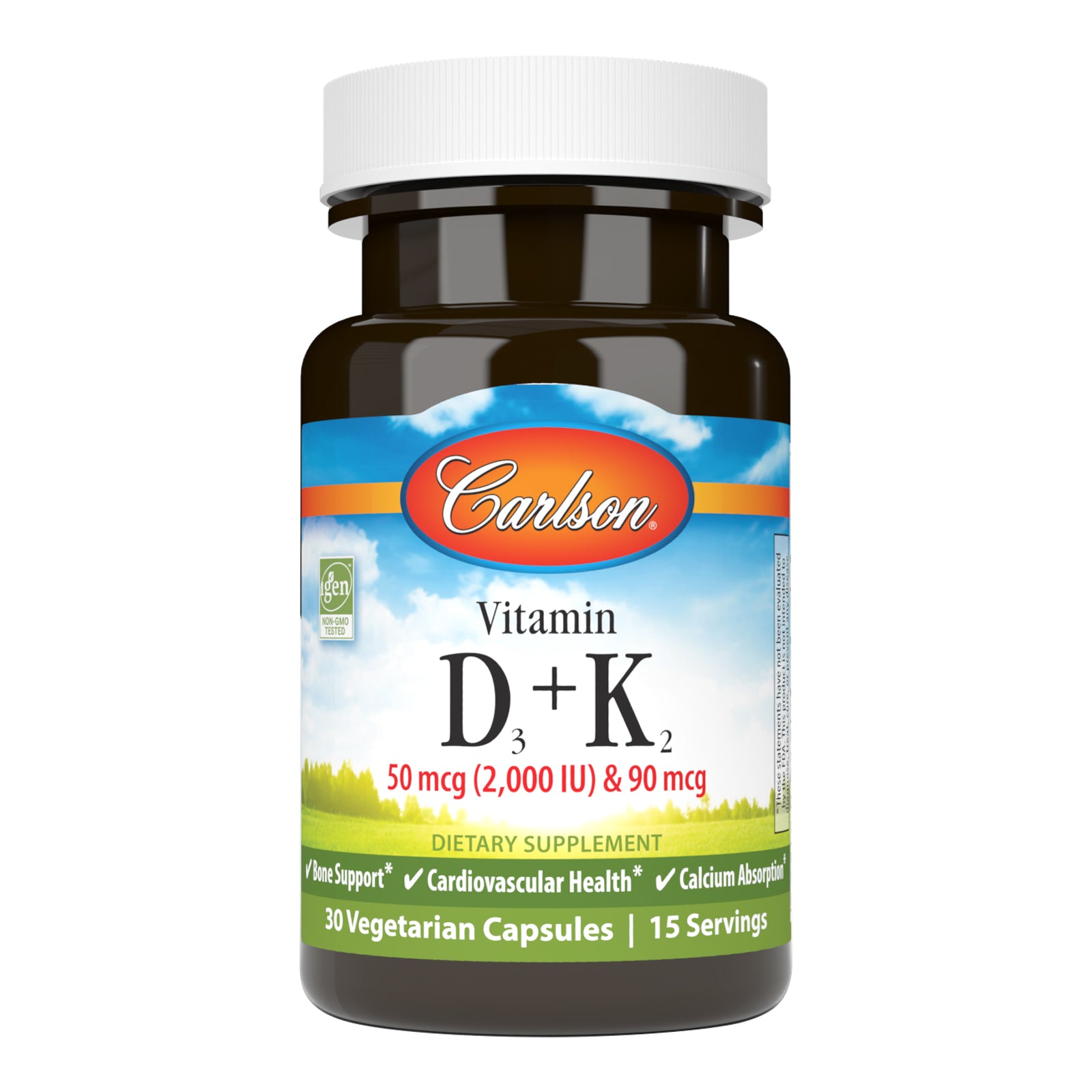Вітамін D3 та K2, Carlson Labs Vitamin D3 + K2, 2000 МО, 30 вегетаріанських капсул