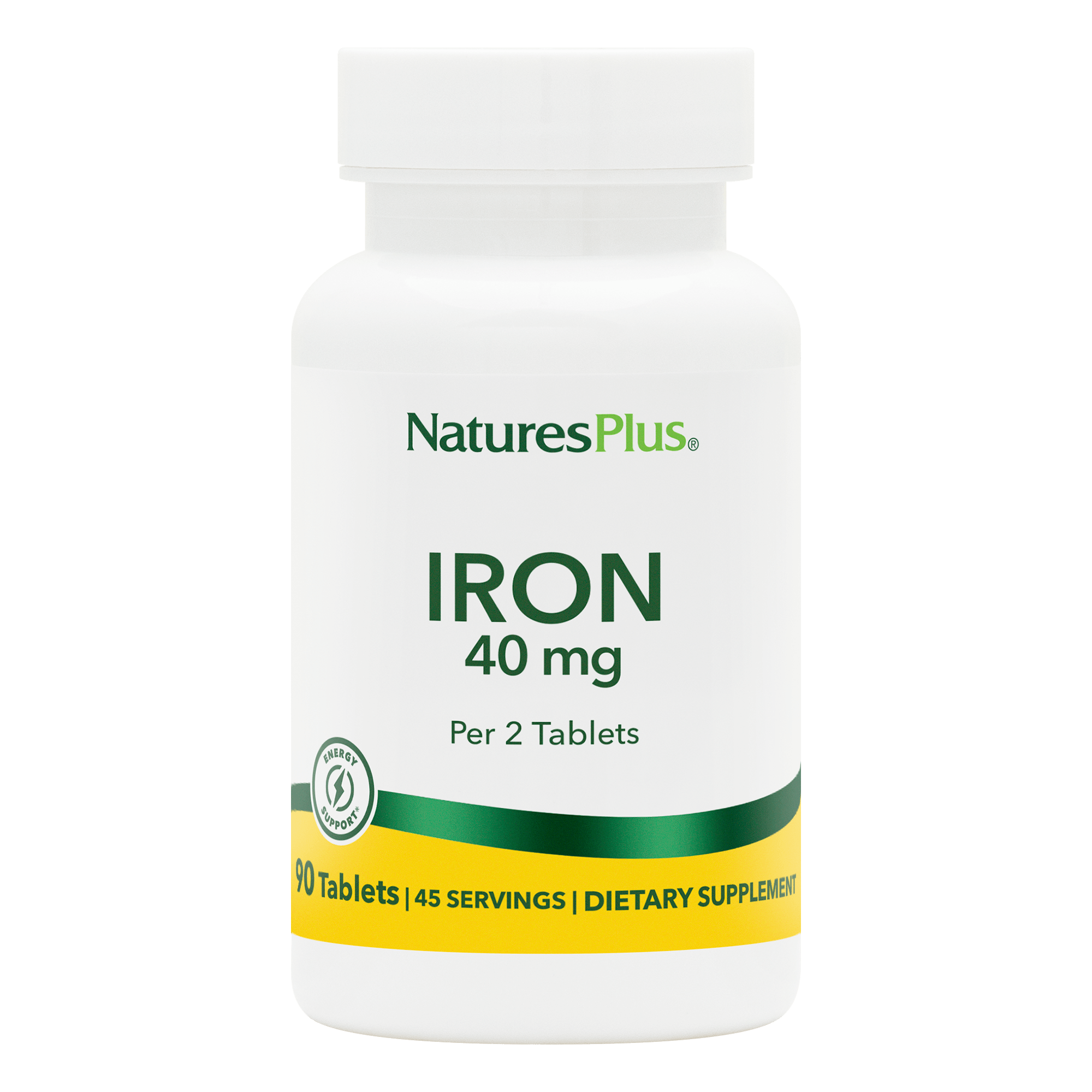 Залізо, Natures Plus Iron, 40 мг, 90 таблеток