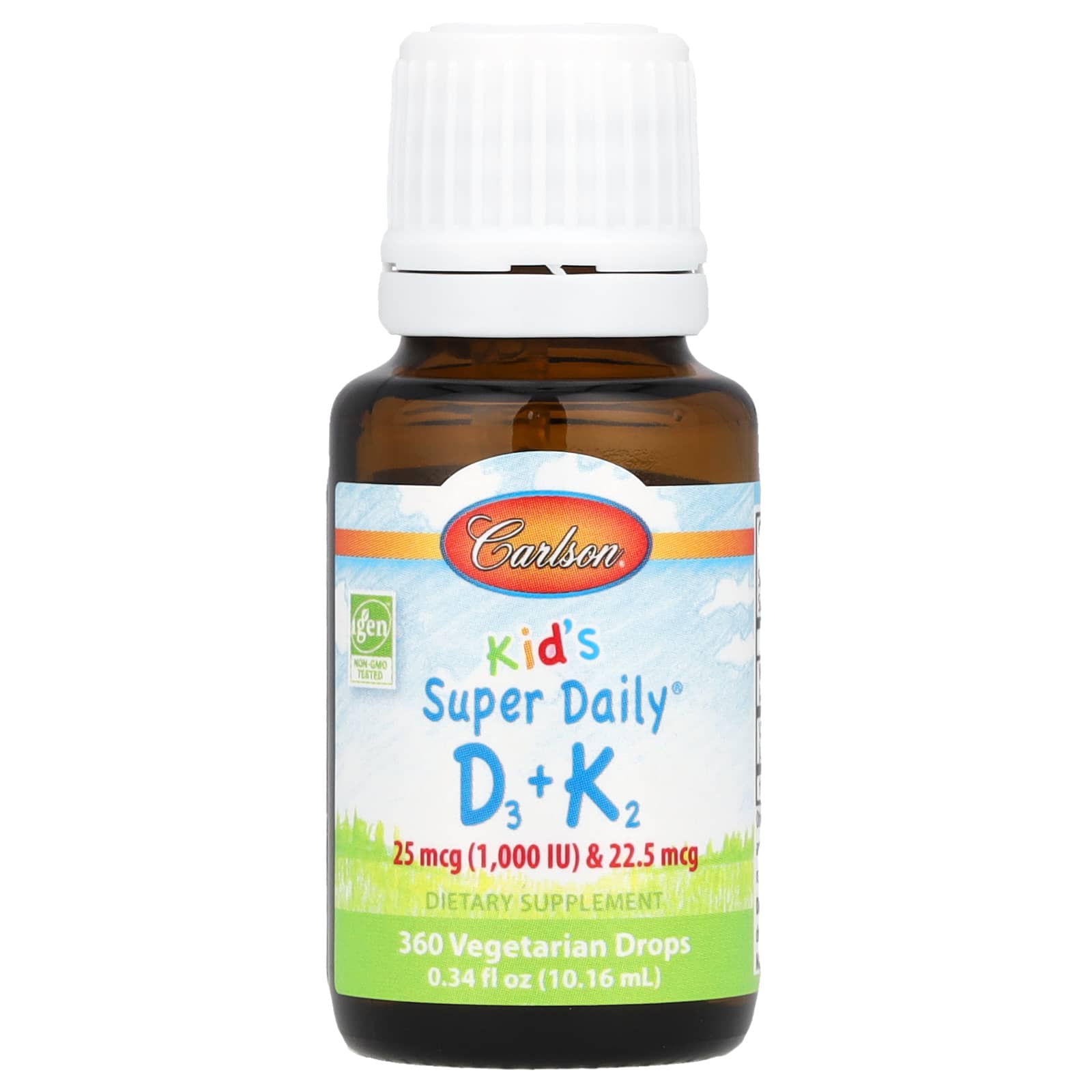 Вітамін D3 та K2 для дітей, Carlson Labs Kids Super Daily D3+K2, 1000 МО, 10,16 мл