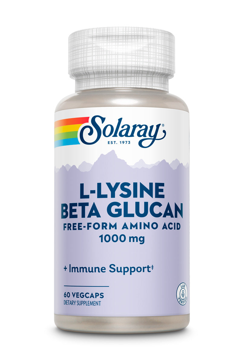 Лізин та бета-глюкан, Solaray L-Lysine & Beta Glucan, 1000 мг, 60 вегетаріанських капсул