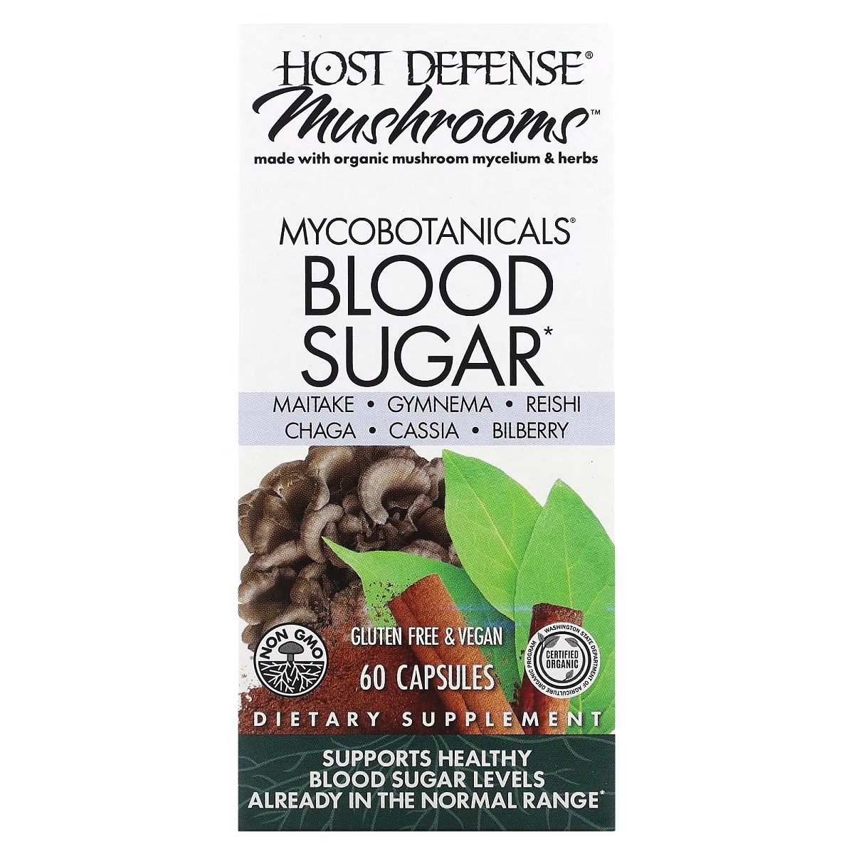 Гриби для нормалізації рівня цукру, Fungi Perfecti MycoBotanicals Blood Sugar, 60 капсул