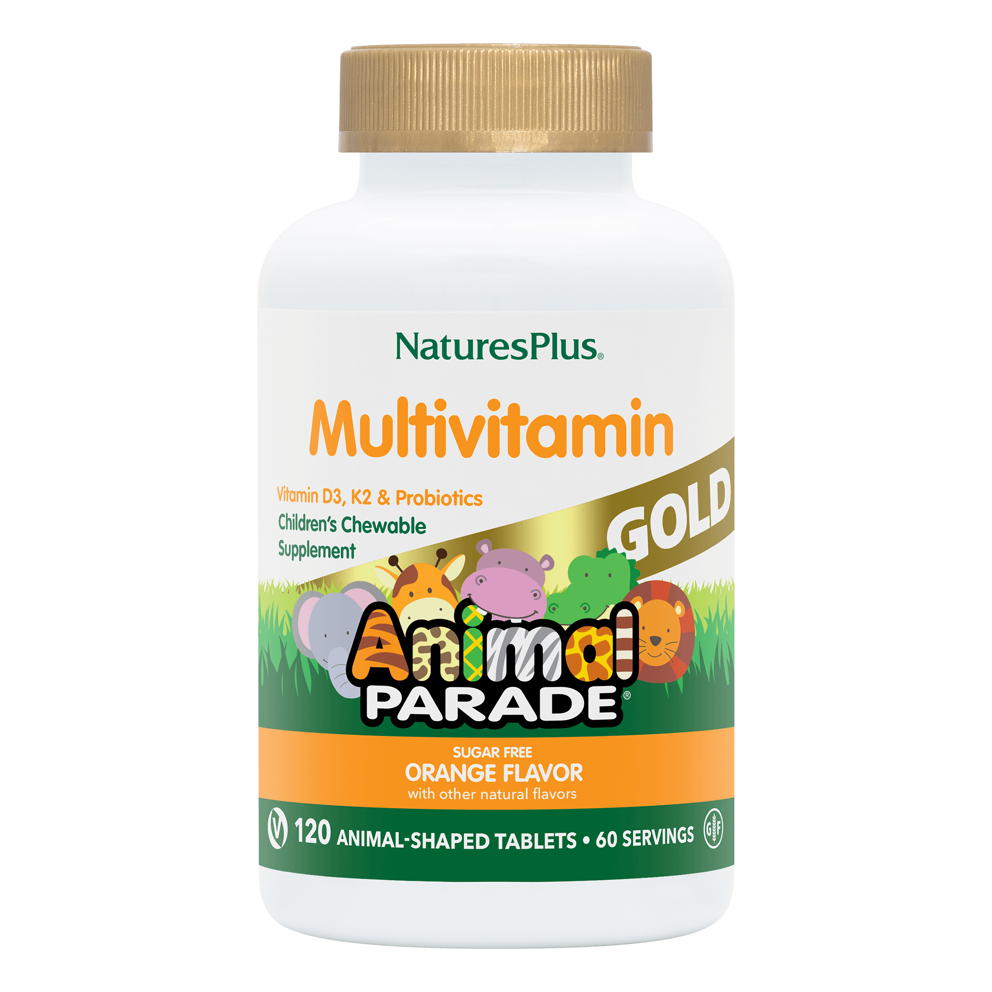 Мультивитамины для детей, Natures Plus Animal Parade Gold Children's Chewable Multivitamin, 120 жевательных таблеток (Апельсин)