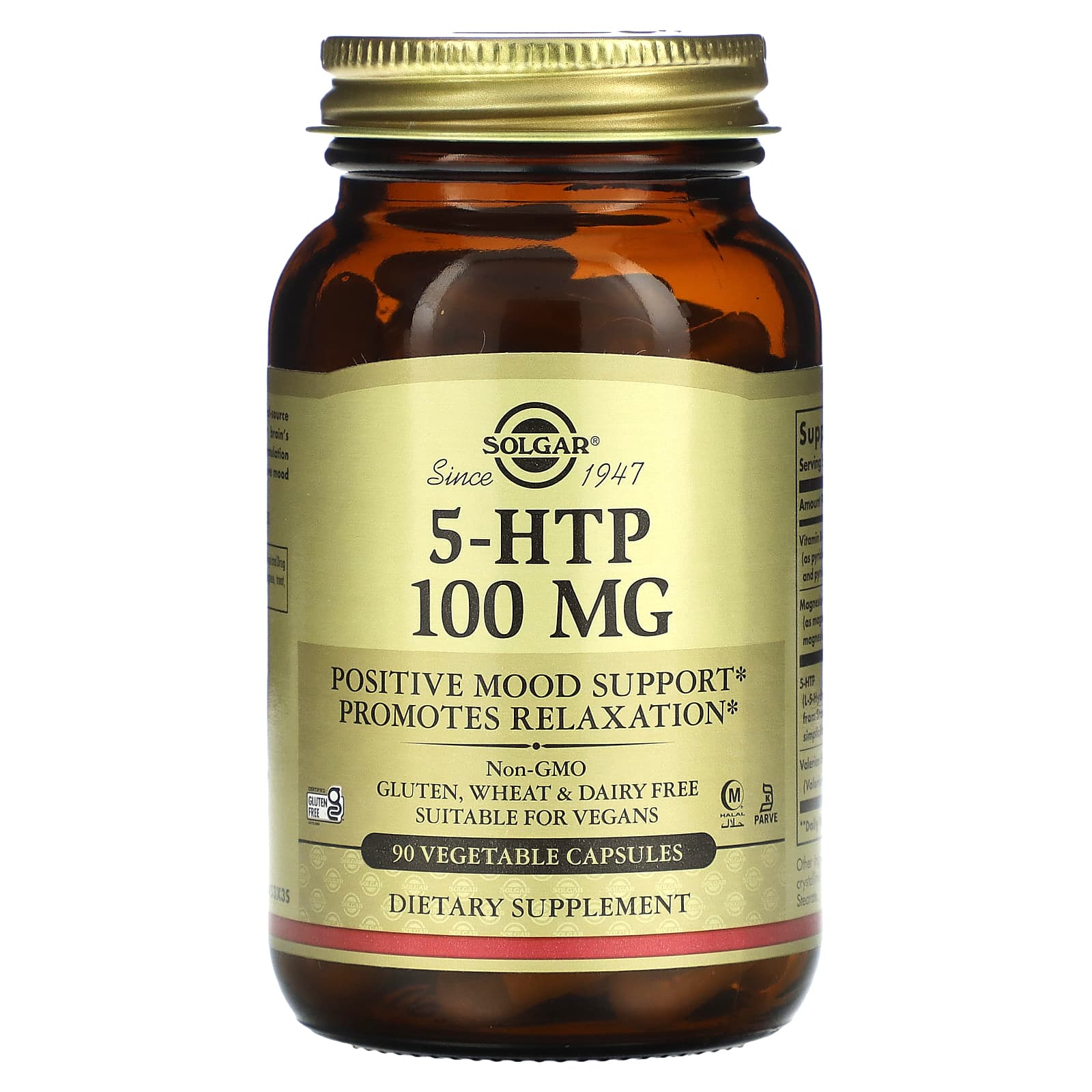 5-HTP (5-гідрокси L-триптофан), Solgar 5-HTP, 100 мг, 90 вегетаріанських капсул