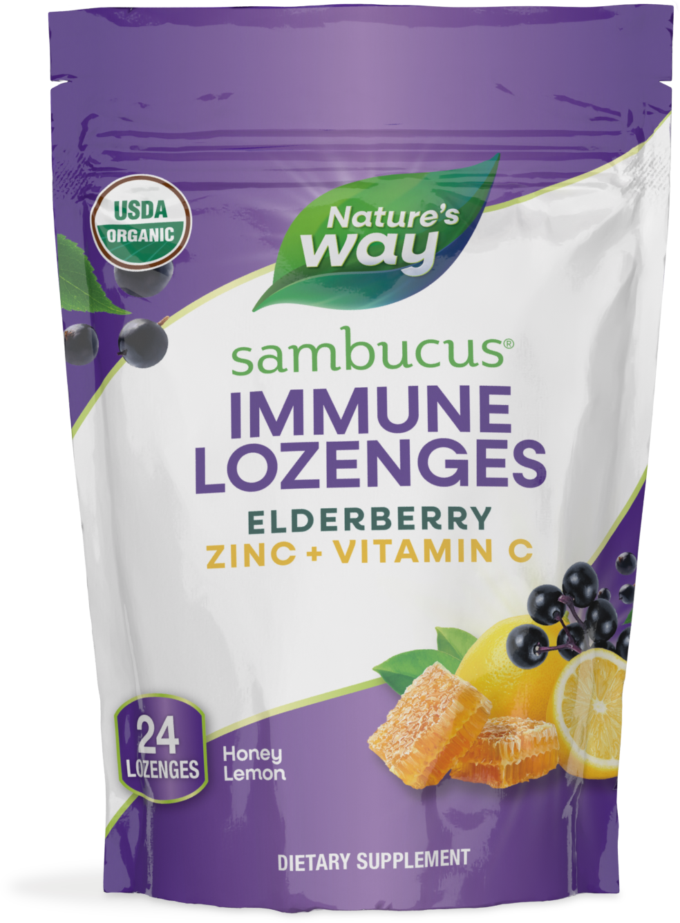 Льодяники для імунітету, бузина, цинк + вітамін C, Sambucus®, Nature's Way, мед та лимон, 24 цукерки
