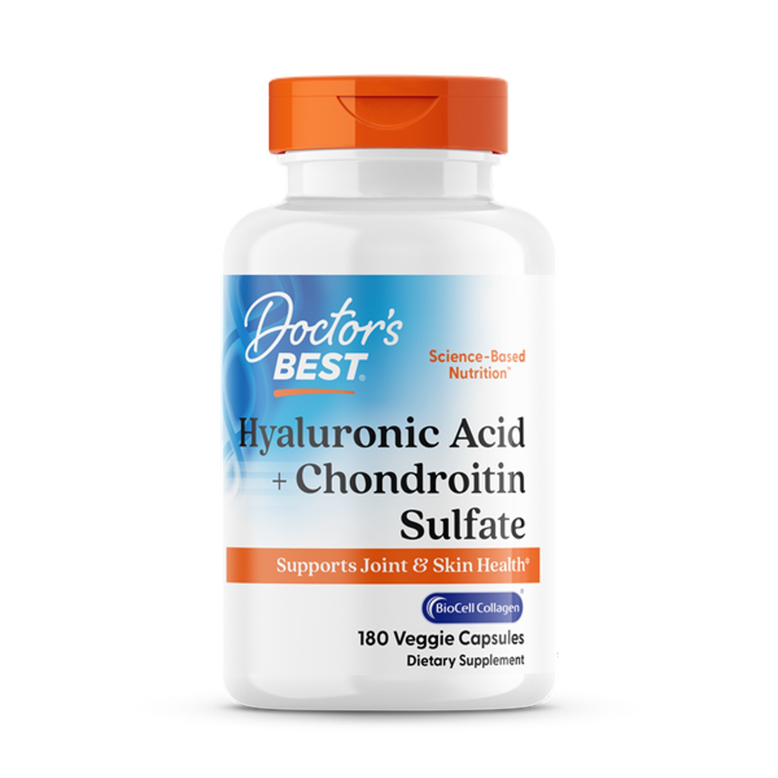 Гіалуронова кислота та хондроїтинсульфат, Doctor's Best Hyaluronic Acid + Chondroitin Sulfate with BioCell Collagen, 50/100 мг, 180 вегетаріанських капсул