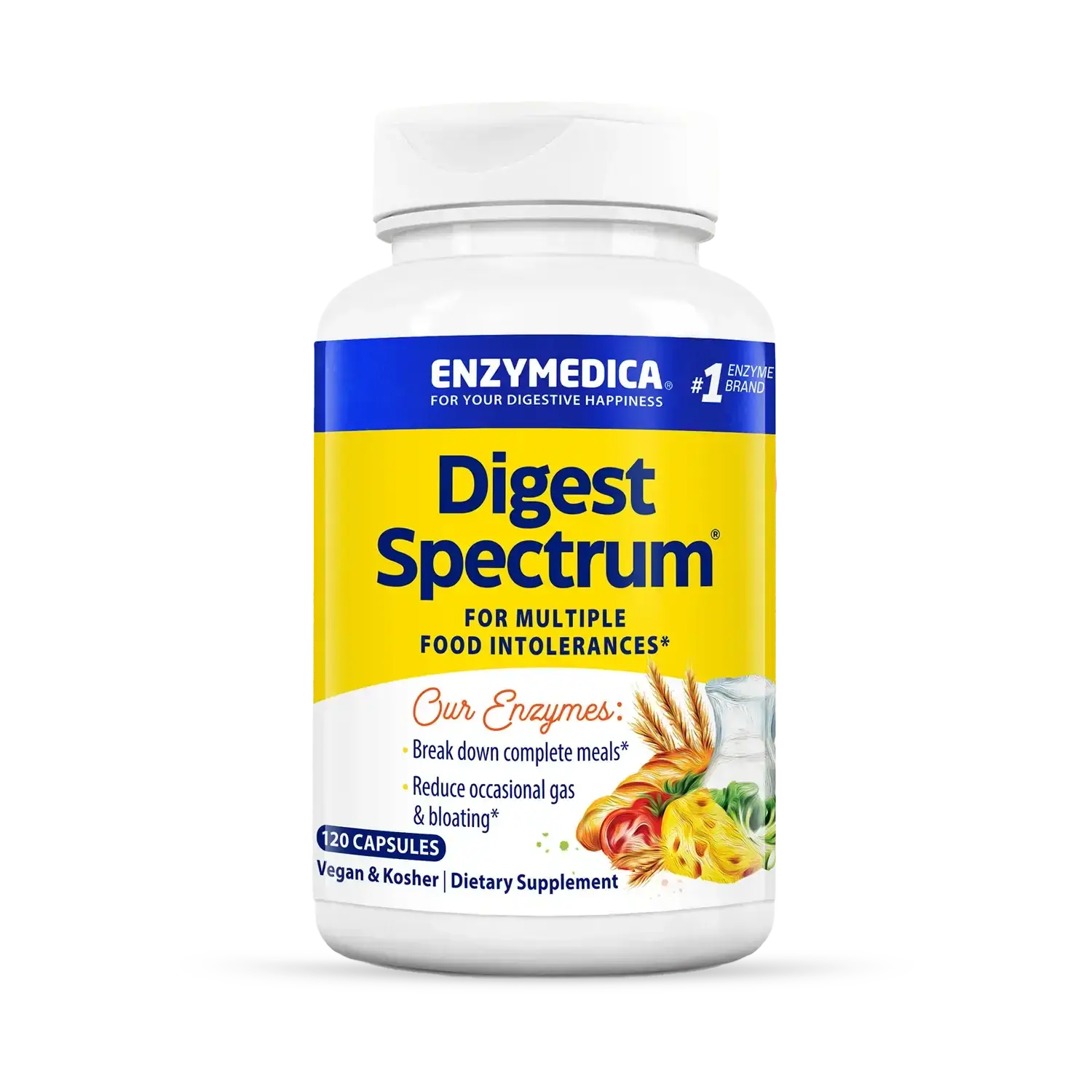 Ферменти від харчової непереносимості, Digest Spectrum, Enzymedica, для веганів, 120 капсул