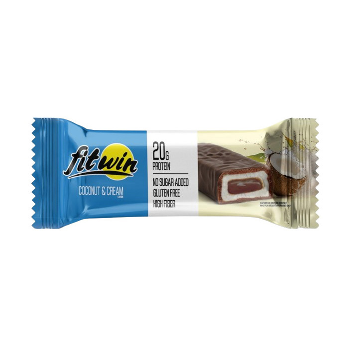 Протеїновий батончик без цукру, Fitwin Bar No Sugar Added, 60 г (Кокос з кремом)