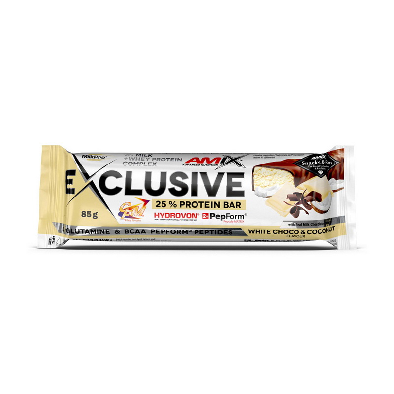 Протеїновий батончик, Amix Exclusive Protein Bar 25%, 85 г (Білий шоколад та кокос)