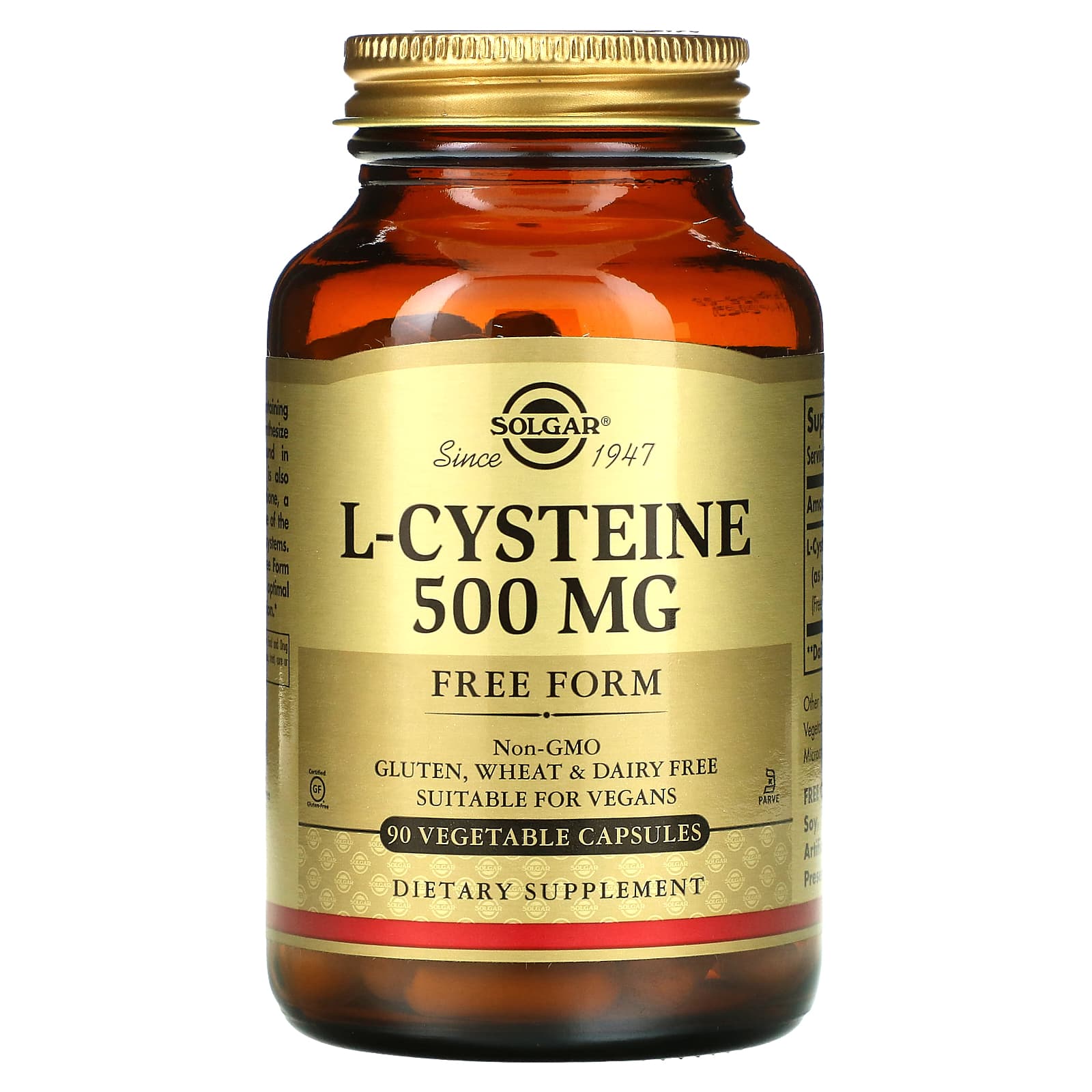Цистеїн, L-Cysteine, Solgar, 500 мг, 90 вегетаріанських капсул