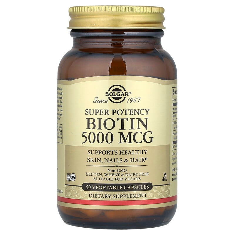 Біотин, Solgar Biotin, 5000 мкг, 50 вегетаріанських капсул