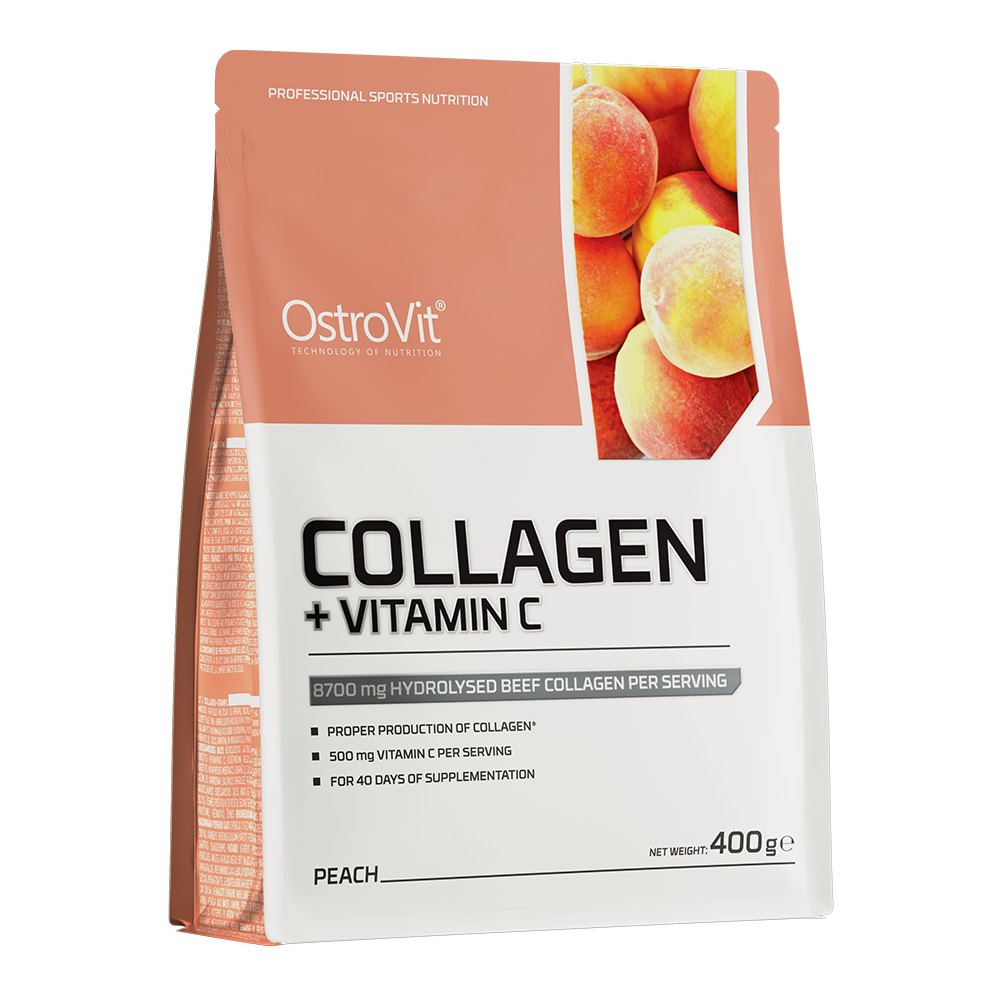 Колаген та вітамін С, OstroVit Collagen + Vitamin C, 400 г (Персик)
