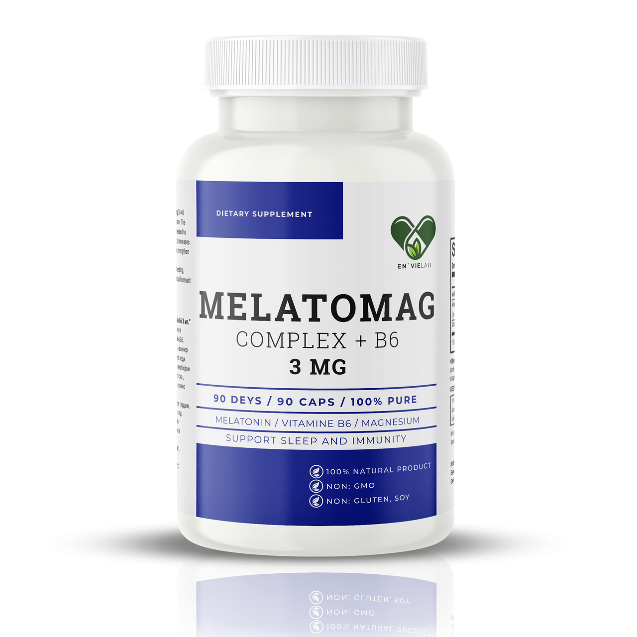 Мелатонін та магній хелат для сну, EN`VIE LAB Melatonin + Magnesium Chelate, 3 мг, 90 капсул