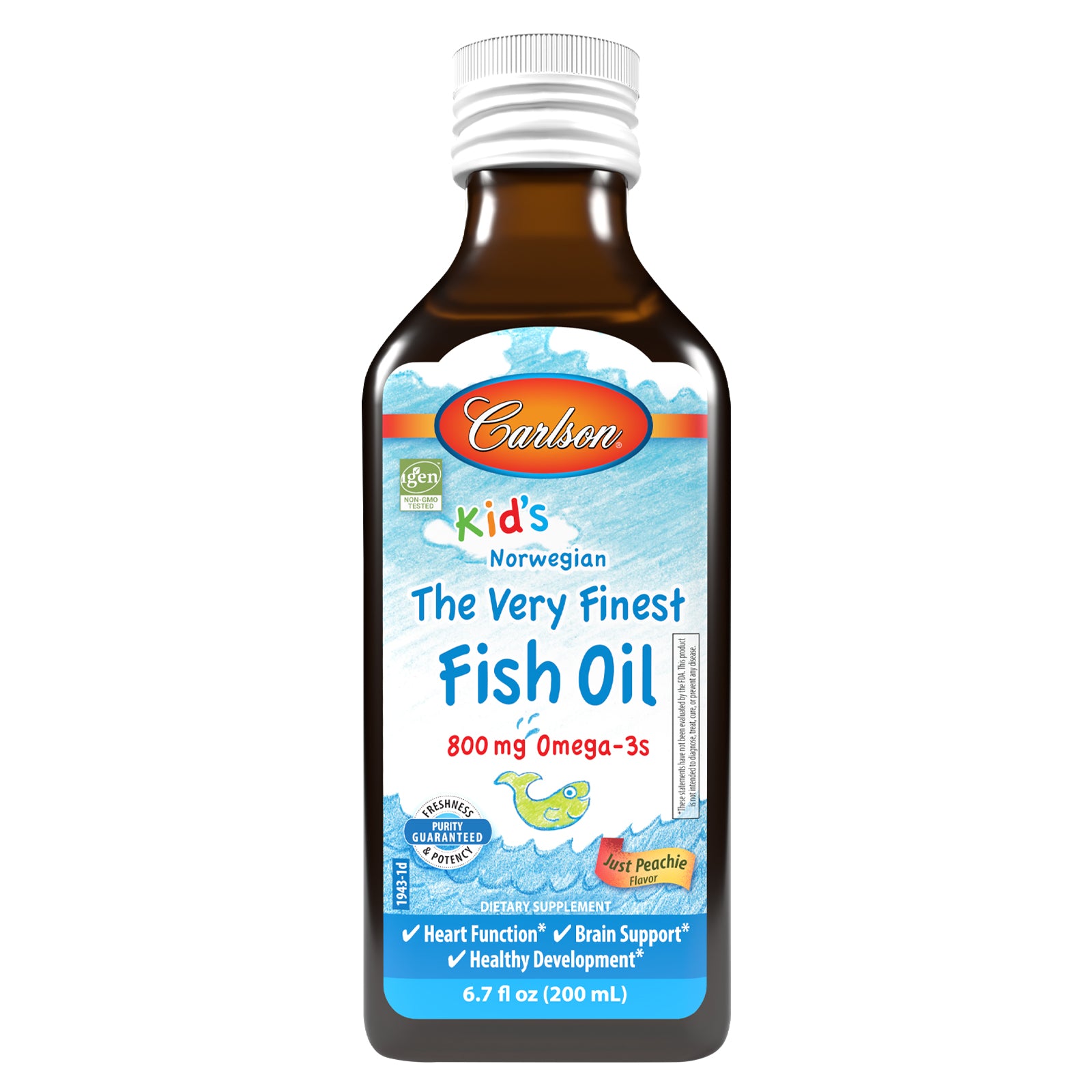 Риб'ячий жир для дітей, Carlson Labs The Very Finest Fish Oil, 800 мг, 200 мл (Персик)