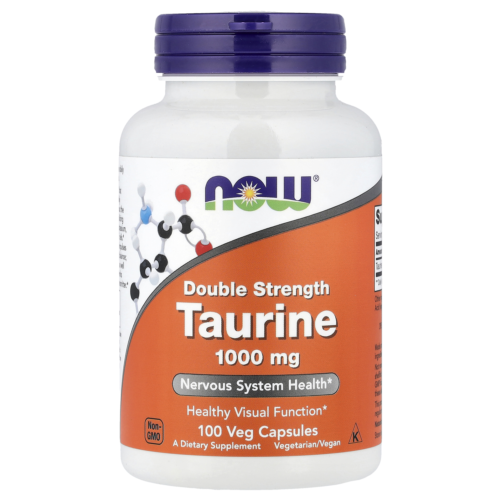 Таурин, Now Foods Taurine Double Strength, 1000 мг, 100 вегетаріанських капсул
