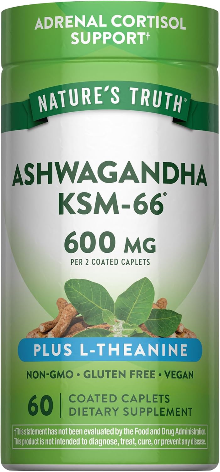 Ашваганда плюс L-Теанін, KSM-66, Ashwagandha Plus L-Theanine, Nature's Truth, 600 мг, 60 каплет (300 мг на каплету)