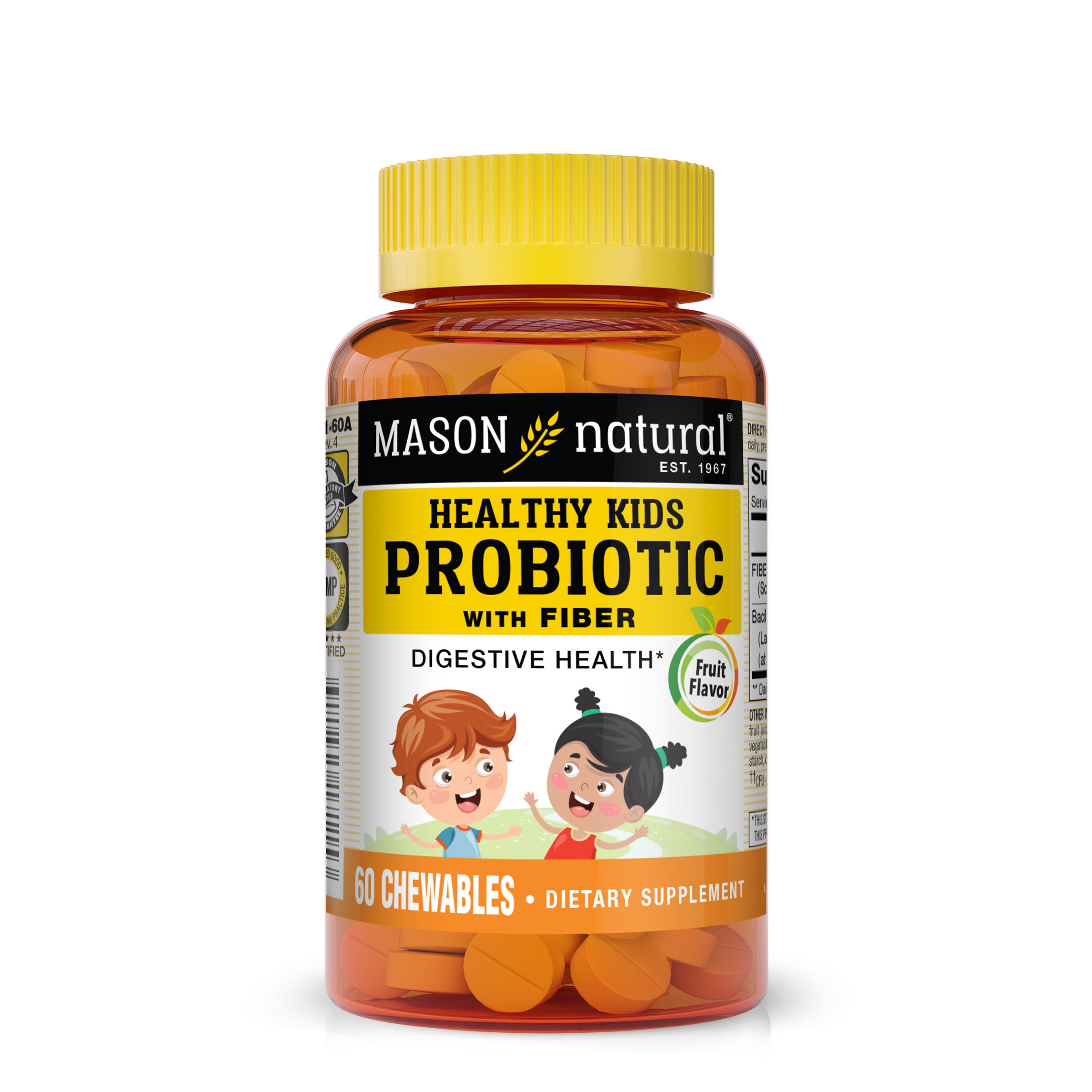 Пробіотик з клітковиною для дітей, Mason Natural Healthy Kids Probiotic With Fiber, 60 жувальних таблеток