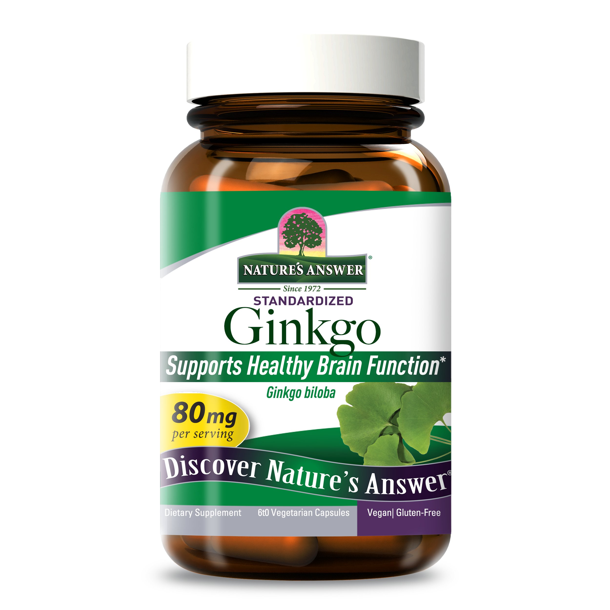 Гінкго Білоба, Nature's Answer Standardized Ginkgo, 80 мг, 60 вегетаріанських капсул