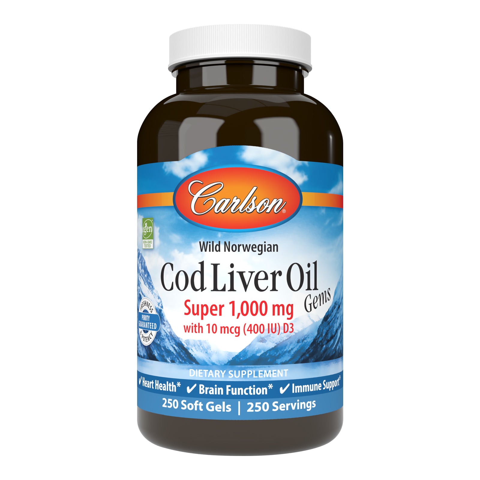 Риб'ячий жир з печінки тріски, Carlson Labs Wild Norwegian Cod Liver Oil Gems, 1000 мг, 250 м'яких капсул