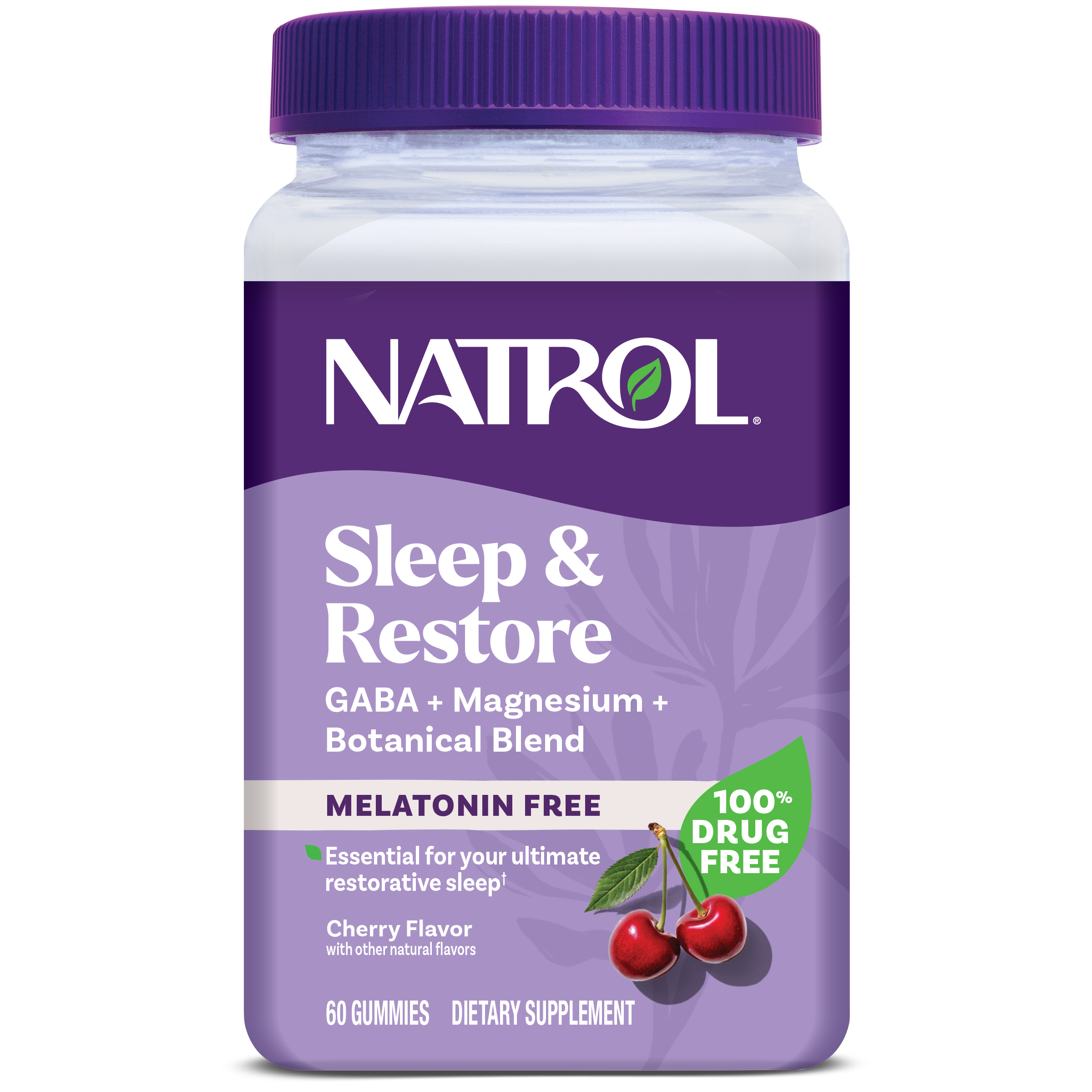 Здоровий сон та відновлення без мелатоніну, Natrol Sleep & Restore, 60 жувальних цукерок (Вишня)
