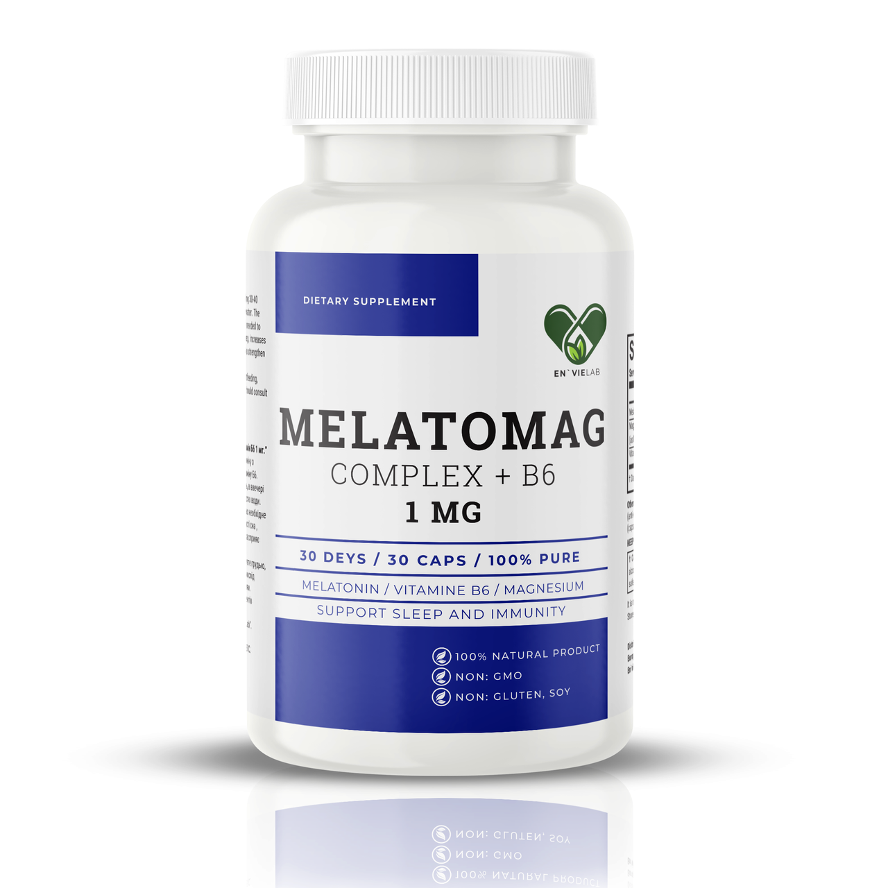 Мелатонін та магній хелат для сну, EN`VIE LAB Melatonin + Magnesium Chelate, 10 мг, 90 капсул