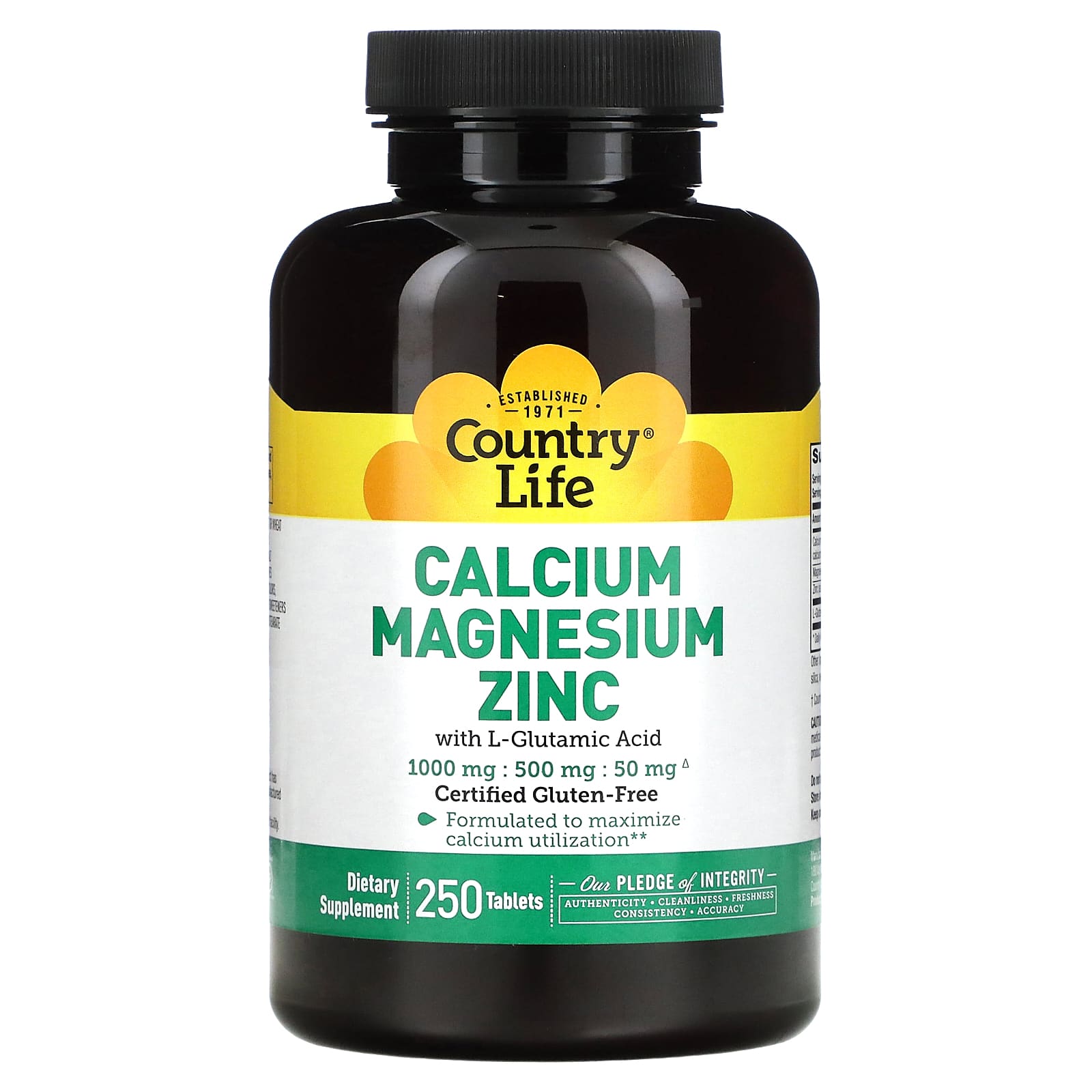 Кальцій, магній та цинк, Country Life Calcium Magnesium Zinc, 250 таблеток