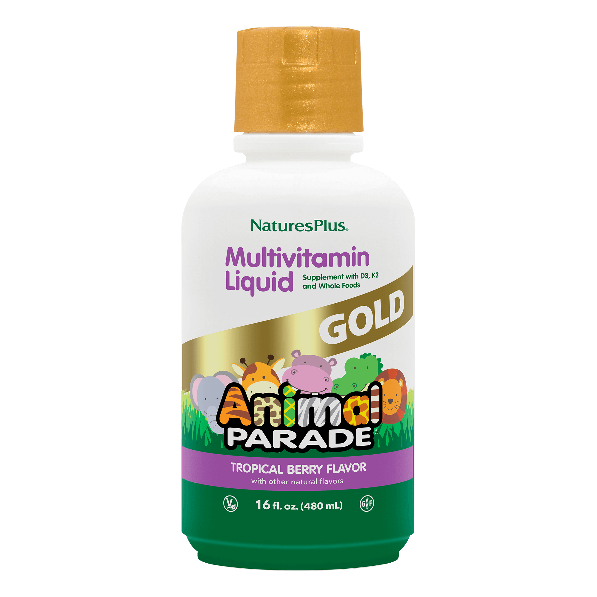 Мультивітаміни для дітей рідкі, Natures Plus Children’s Gold Multivitamin Liquid, 480 мл (Тропічні ягоди)