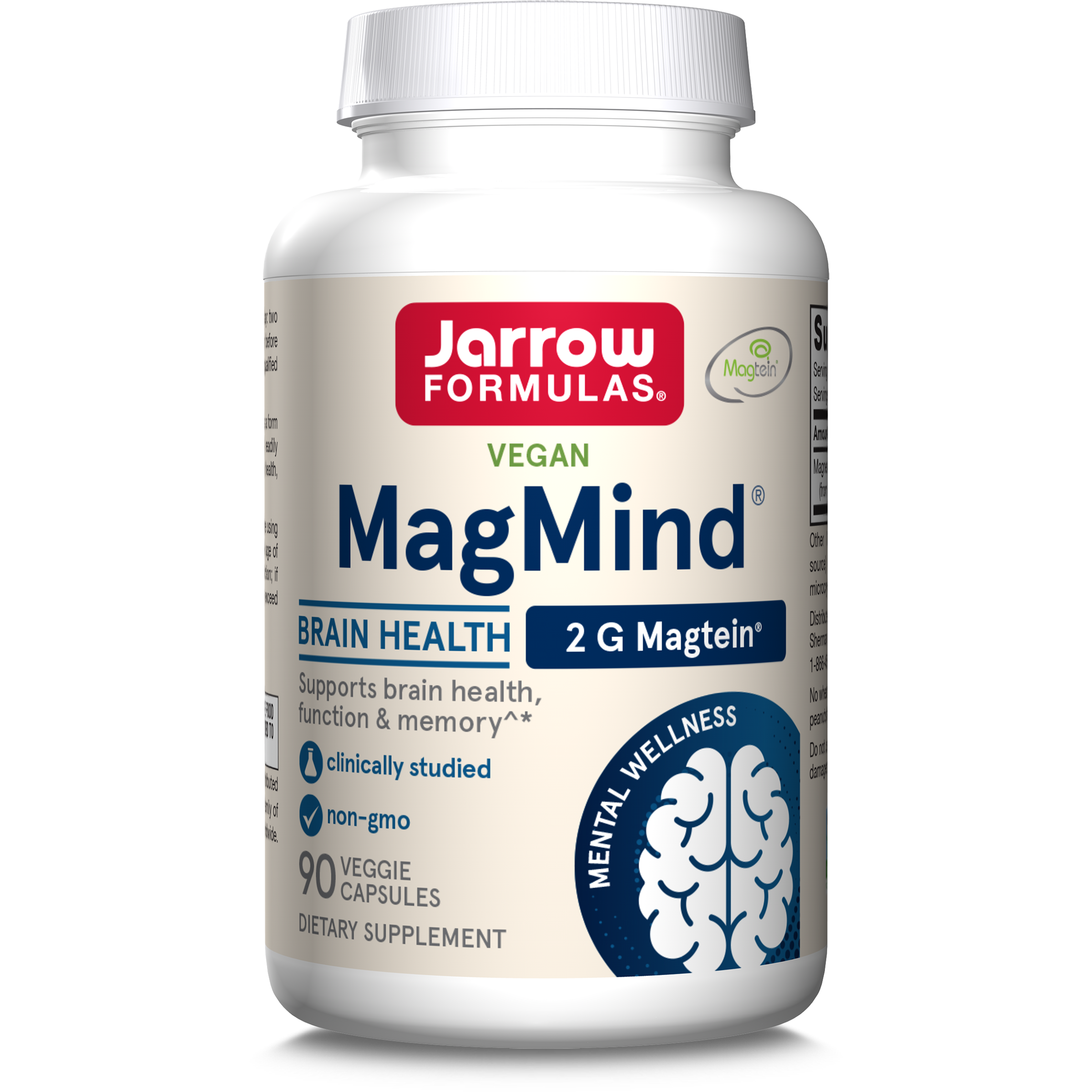 Магній L-треонат для здоров'я мозку, Jarrow Formulas Vegan MagMind Brain Health, 90 вегетаріанських капсул