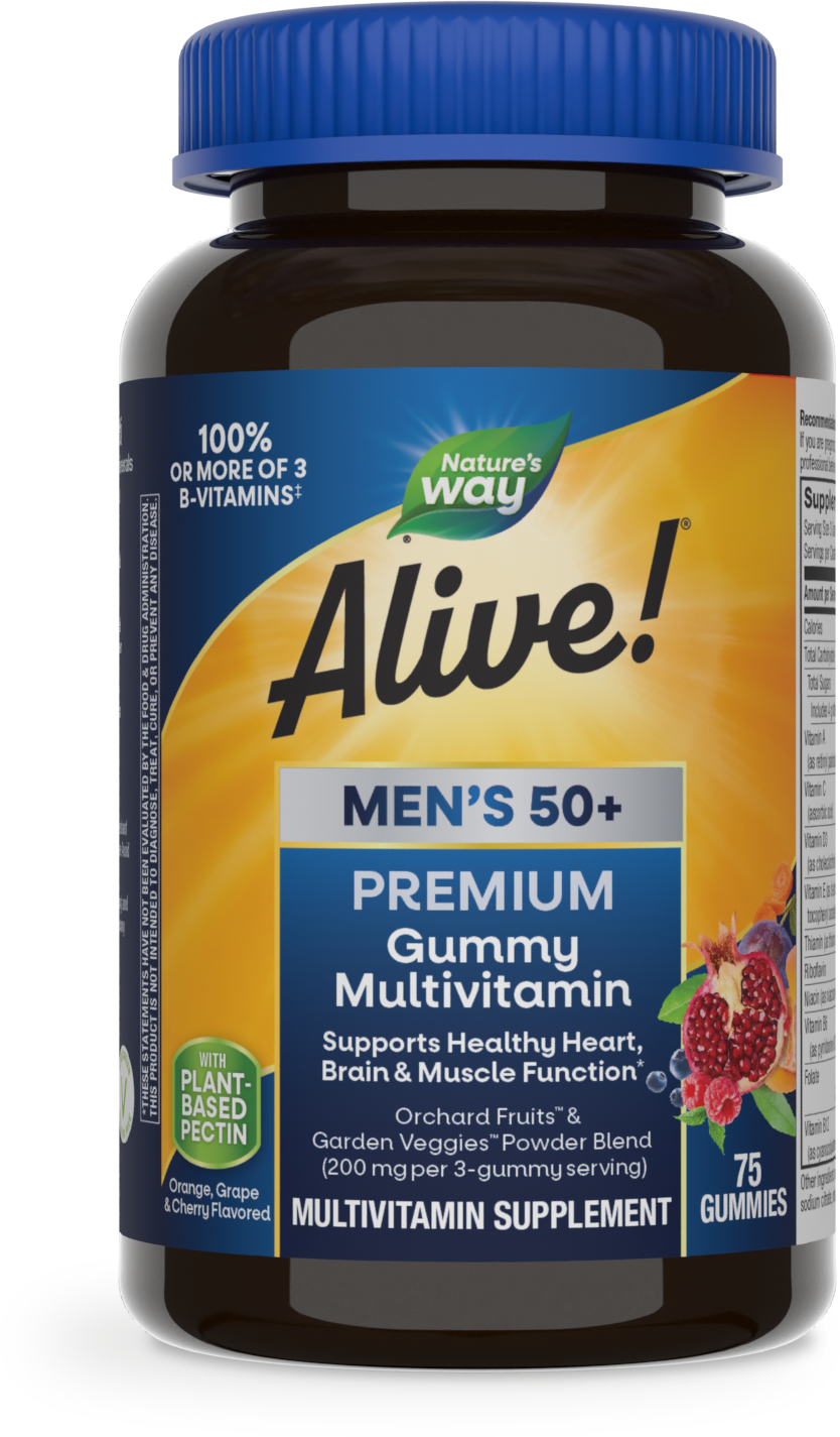 Мультивітаміни для чоловіків 50+, Nature's Way Alive! Men's Multi-Vitamin Multi-Mineral, 75 жувальних цукерок (апельсин, виноград і вишня)