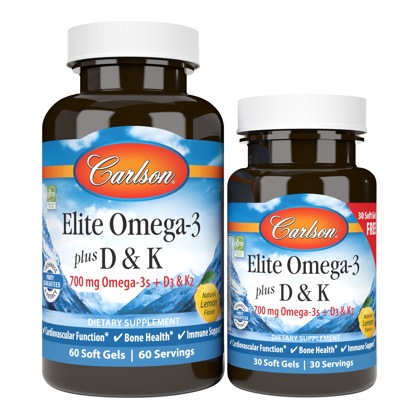 Омега-3 з вітамінами D3 та K, Carlson Labs Elite Omega-3 + D&K, 700 мг, 90 м'яких капсул (Лимон)