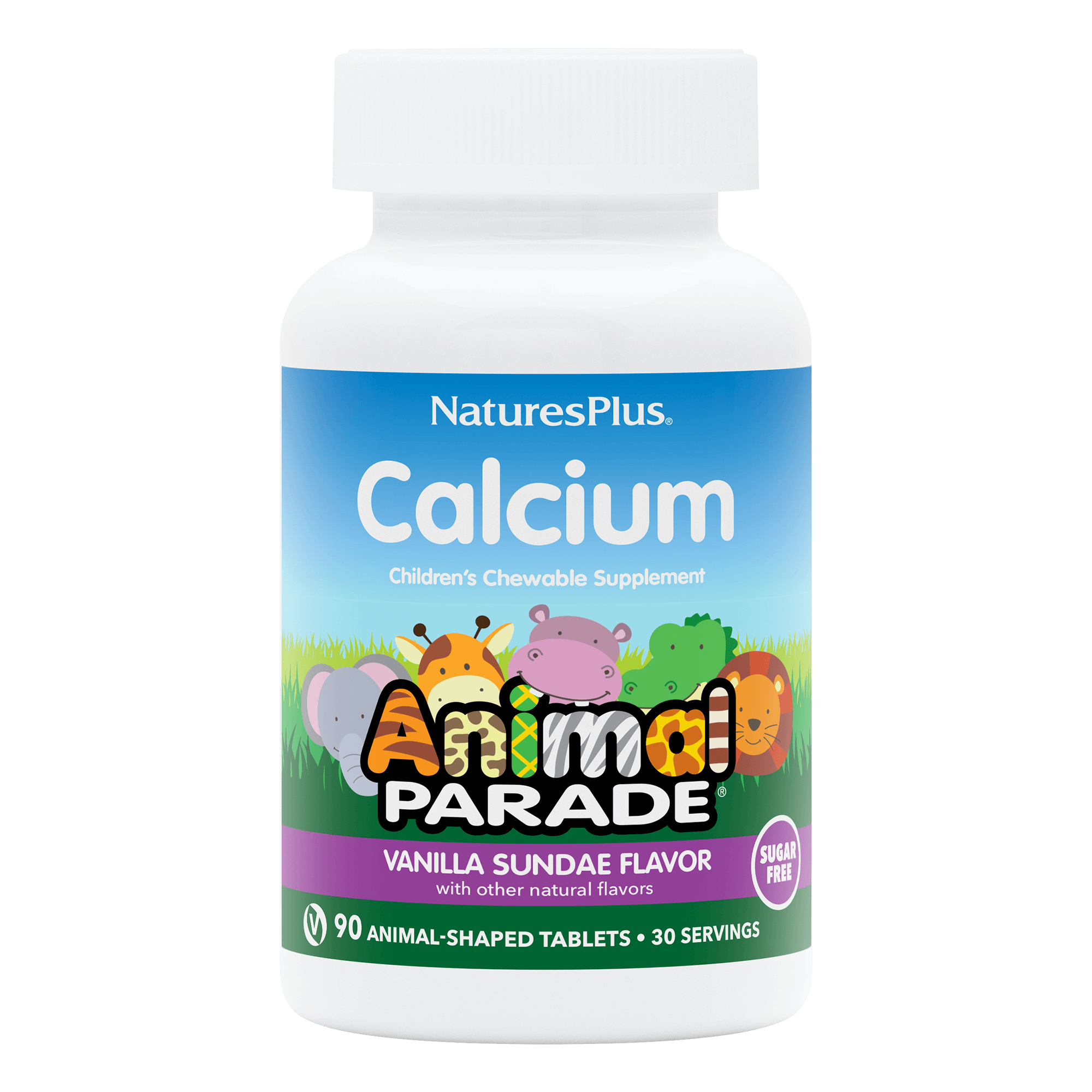 Кальцій для дітей, Natures Plus Animal Parade Calcium Children's Chewable, 90 жувальних таблеток (ваніль)