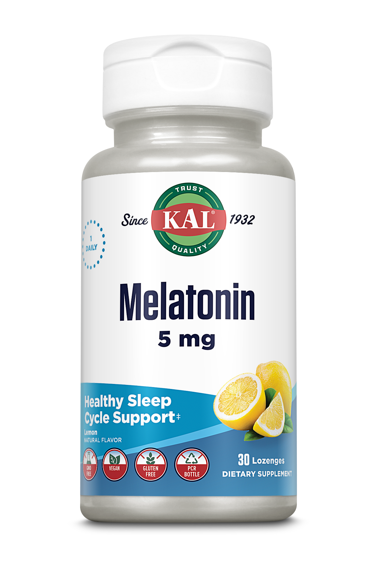 Мелатонін, Kal Melatonin, 5 мг, 30 пастилок (Лимон)
