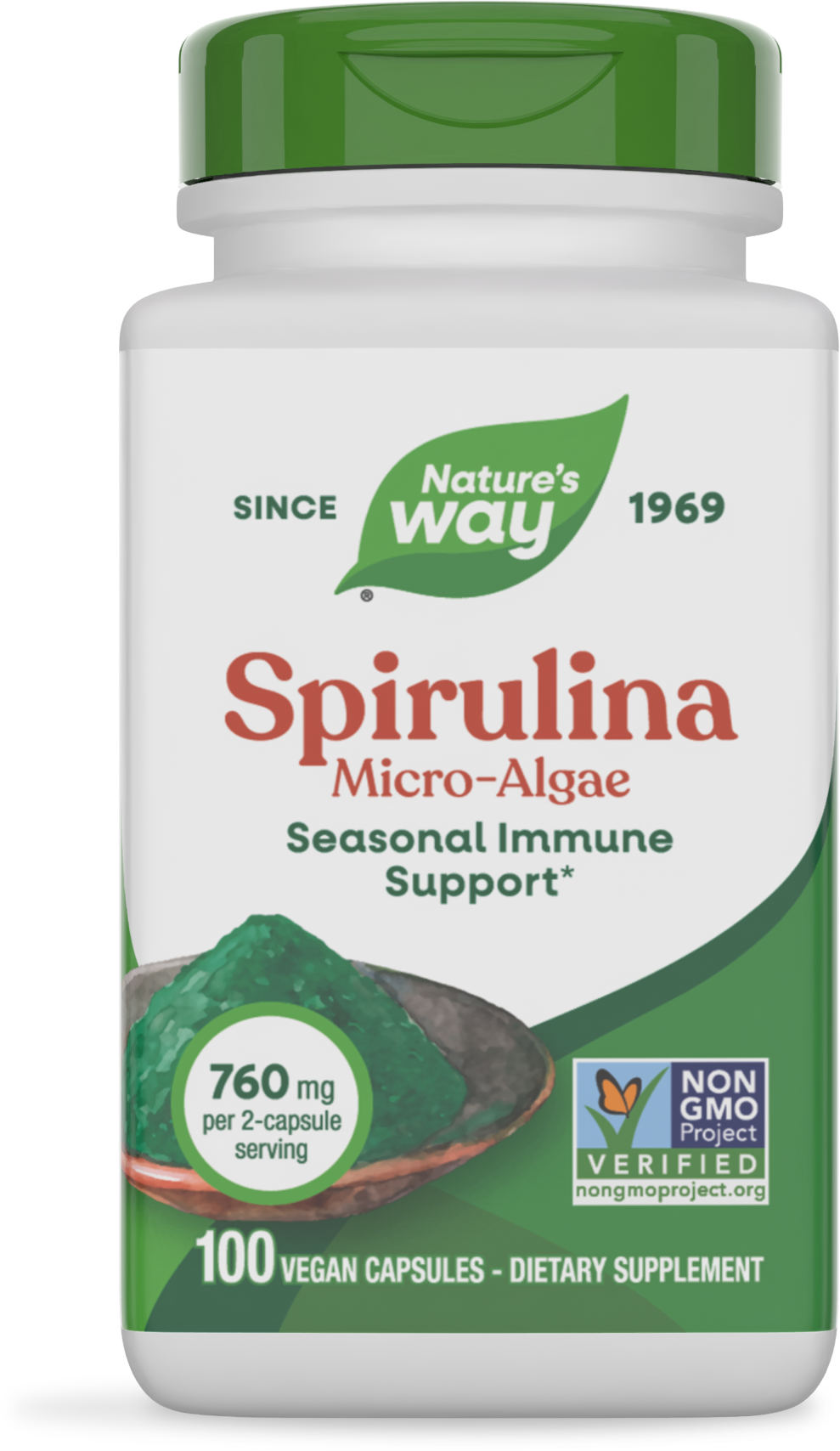 Спіруліна, Nature's Way Spirulina Micro-Algae, 760 мг, 100 вегетаріанських капсул