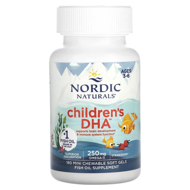 Риб'ячий жир для дітей, Children's DHA, Nordic Naturals, вік 3-6 років, полуниця, 180 міні-жувальних м'яких гелів