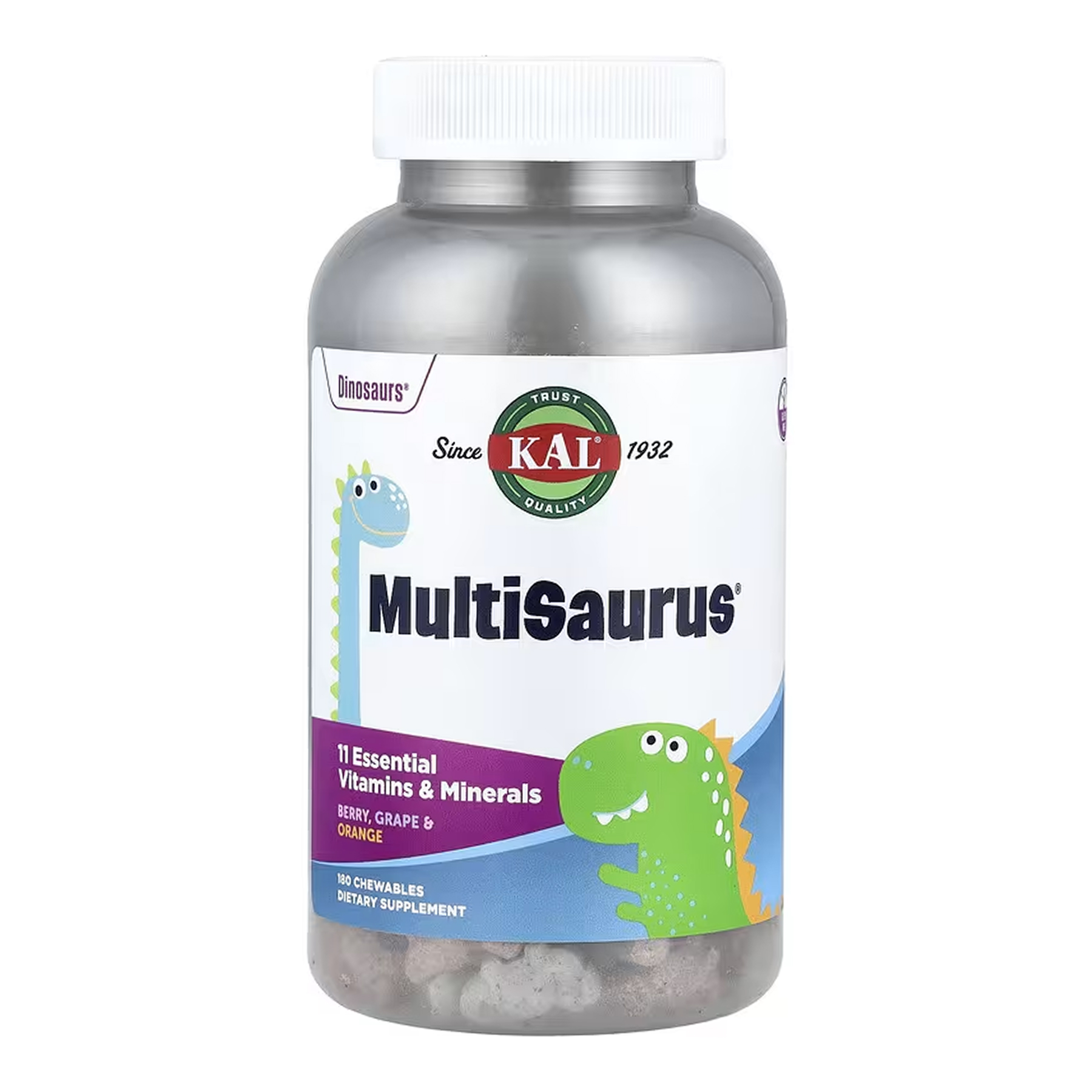 Мультивітаміни для дітей, Kal MultiSaurus, 180 жувальних таблеток (Ягоди, виноград, апельсин)